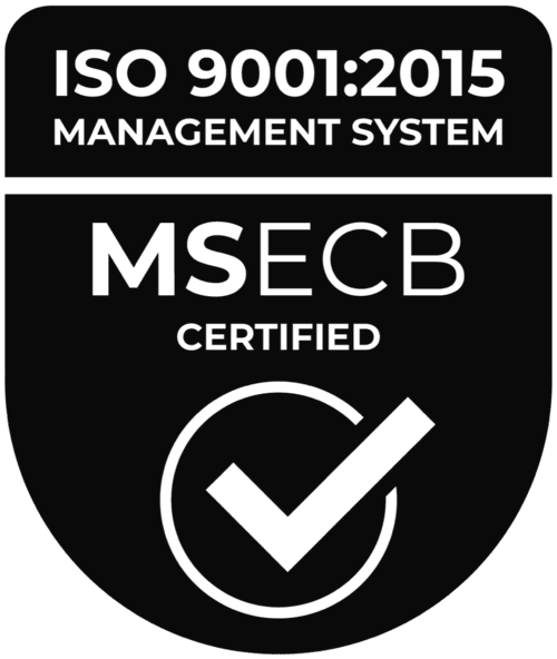 ISO 9001:2015 badge with 'MSECB CERTIFIÉ' and checkmark in a circle.